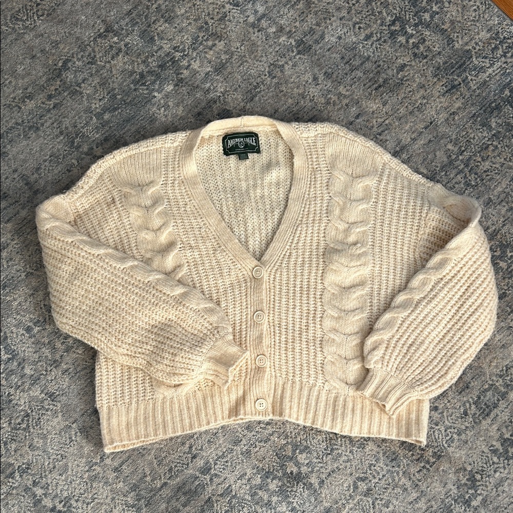American Eagle Cream Cable Knit Cardigan